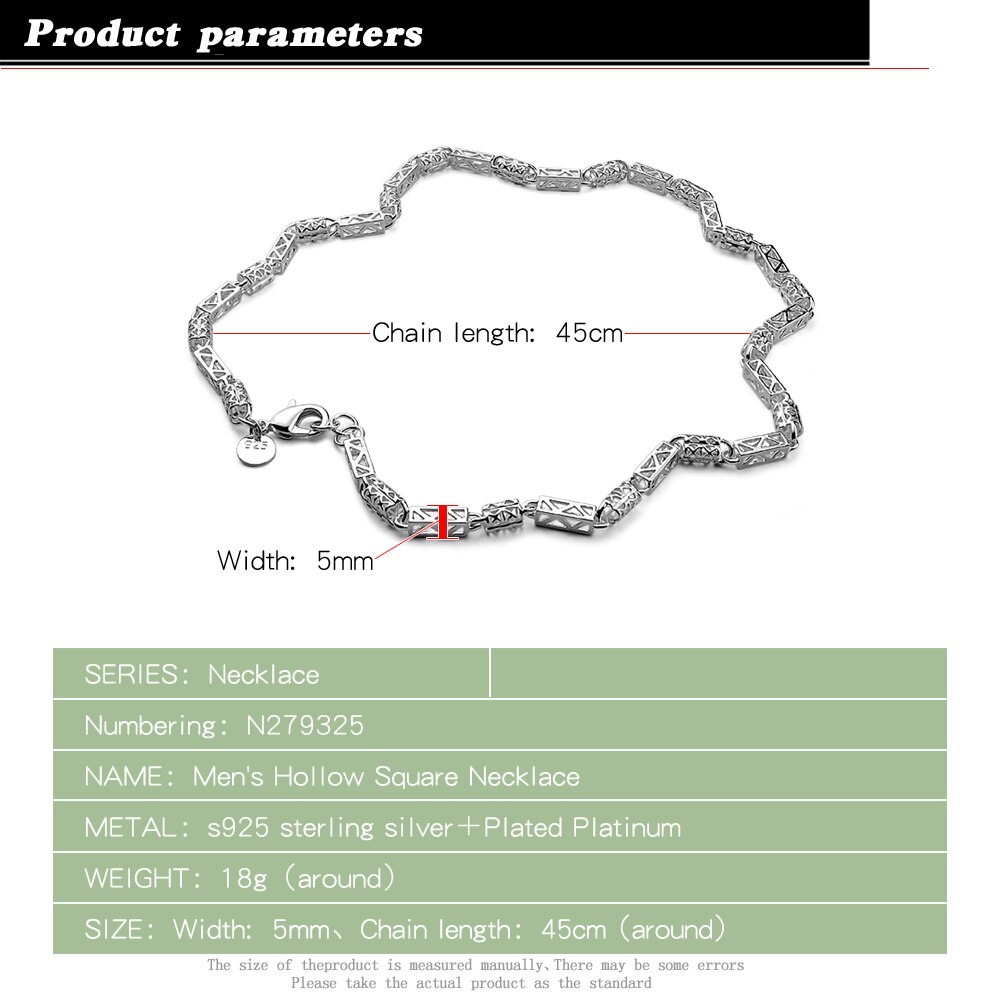 卸売男性100% 925スターリングシルバージュエリーファッションソリッドシルバー中空アウトパターン管状ネックレス5ミリメートル22インチチェーン女性