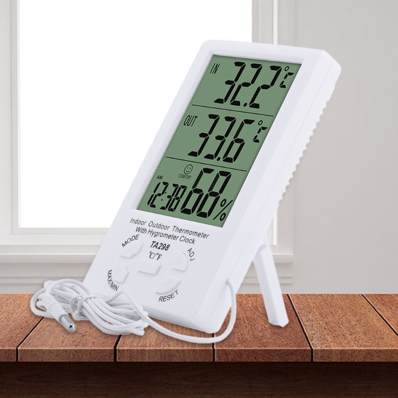 Indoor Outdoor Hygrometer Thermometer Big LCD Display Digital Weather Station Temperature Humidity Meter Probe Sensor