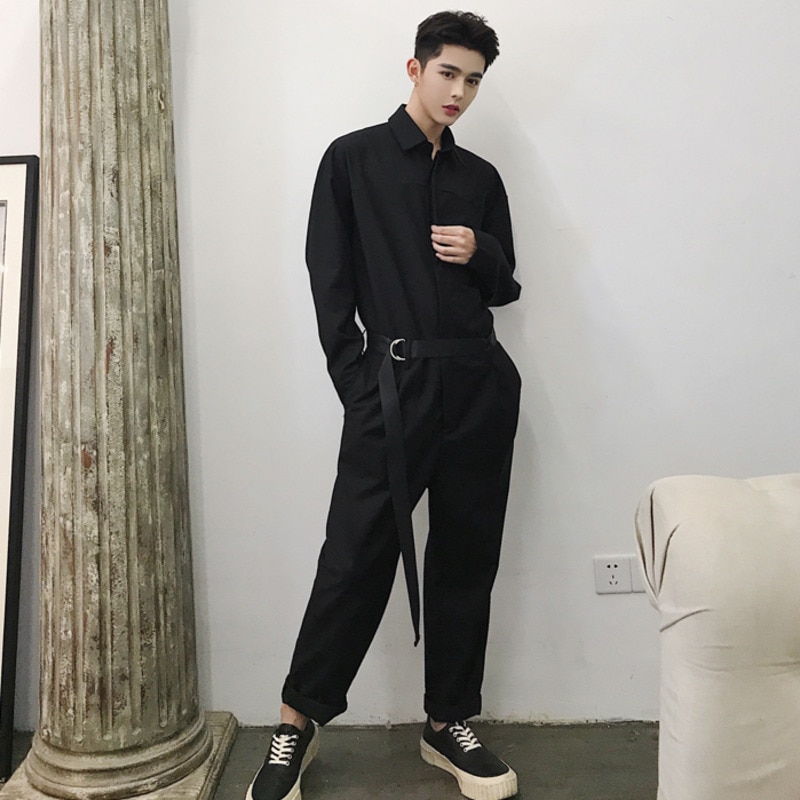 Salopette homme Hip Hop à manches longues, boutonnage simple, Slim, pantalon Cargo, vêtements de travail à la , DH013