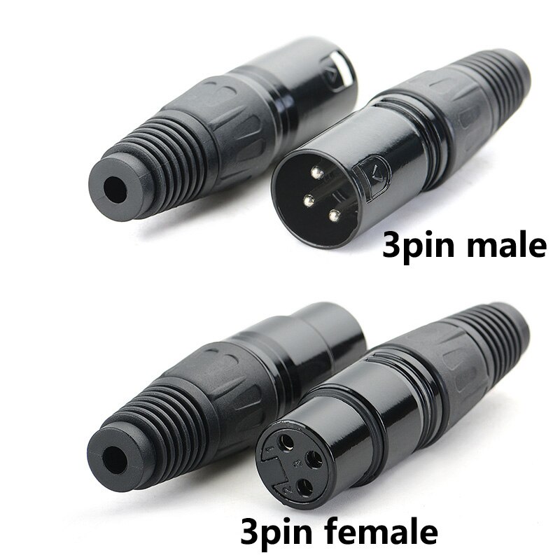1 Pcs Plated Xlr 3 Pin Mannelijke En Vrouwelijke Zwarte Microfoon Plug Pin Connector Audio Connector