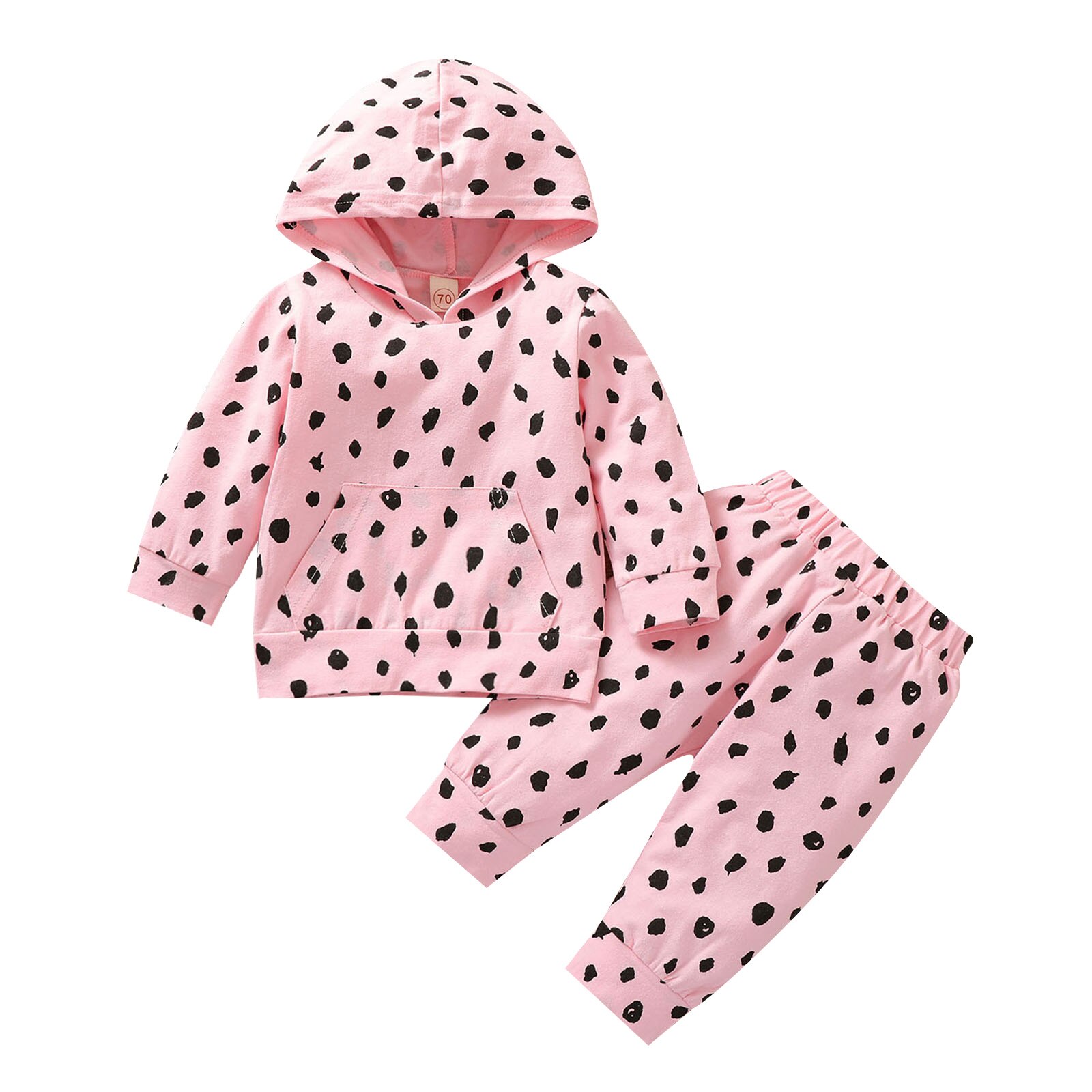 Ensemble deux pièces blanc/rose pour bébé fille, haut à capuche + pantalon à taille élastique, motif imprimé à Points ondulés: 2 / 6M