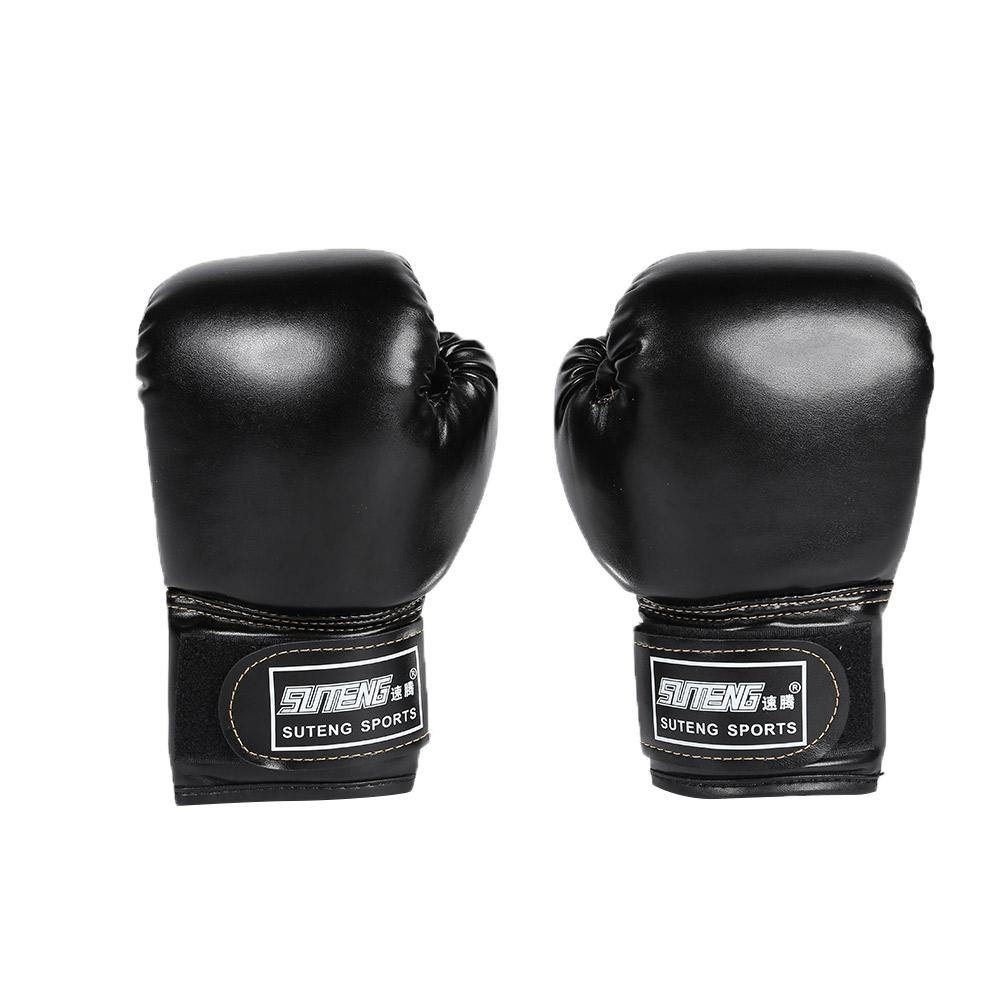 2 Stuks Boxing Training Vechten Handschoenen Lederen Kid Sparring Ademend Muay Thai Sparring Ponsen Karate Kickboxing Handschoenen: Black