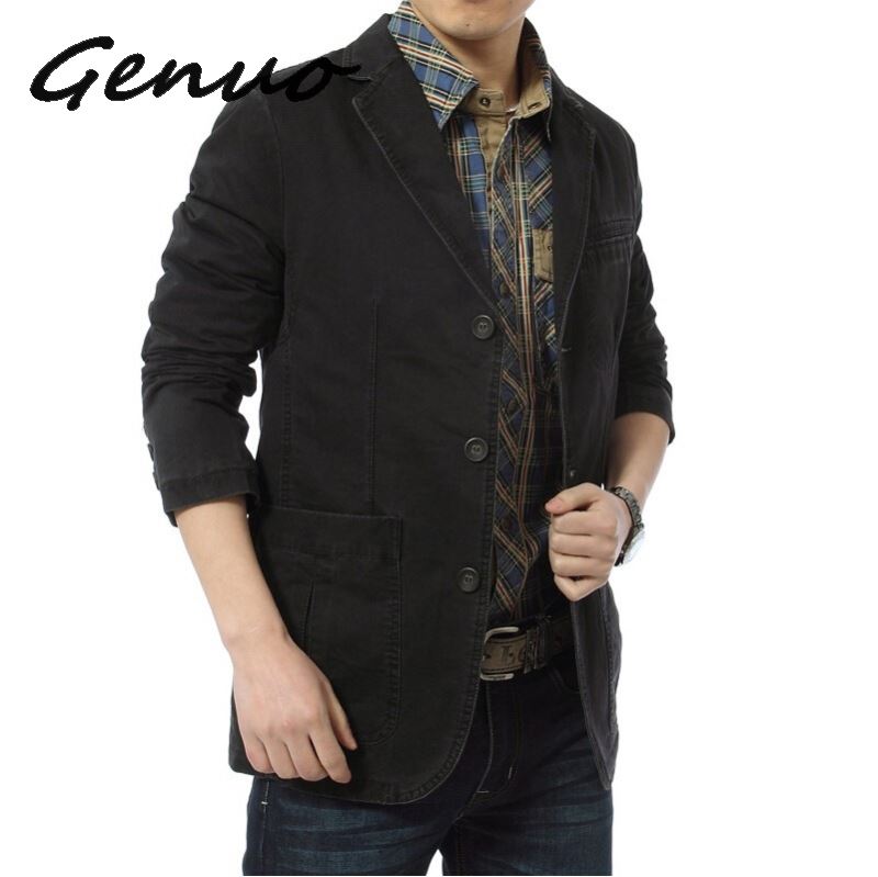 Blazer Mannen Casual Blazers Katoen Denim Parka Mannen Slim Fit Jassen Legergroen Kaki Grote Maat M-XXXL 4XL Buiten uitloper Jas