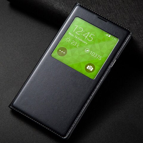 Cubierta del teléfono de cuero caso de Vista inteligente para Samsung Galaxy S5 SV S 5 G900A G900I G900F G900 G900H G900FD SM-G900F SM-G900H caso: Black