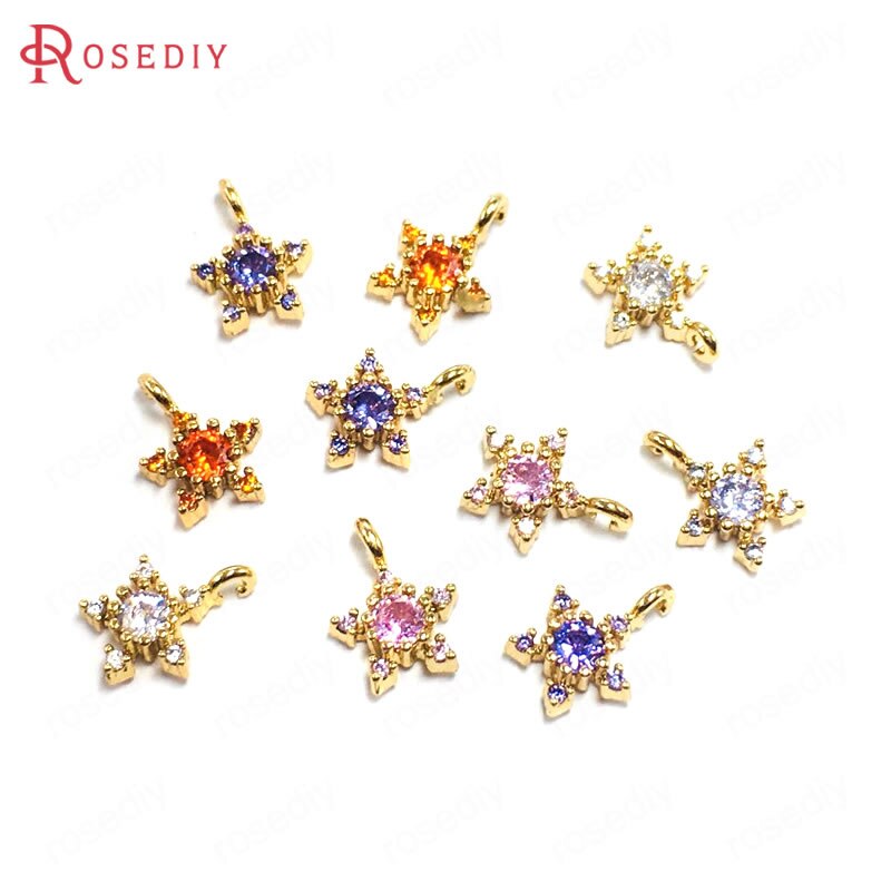 (38768)10Stck 7,5 MM 24K Champagner Gold Farbe Durcheinander und Zirkon Stern Reize Anhänger Schmuck Machen Liefert Diy Zubehör