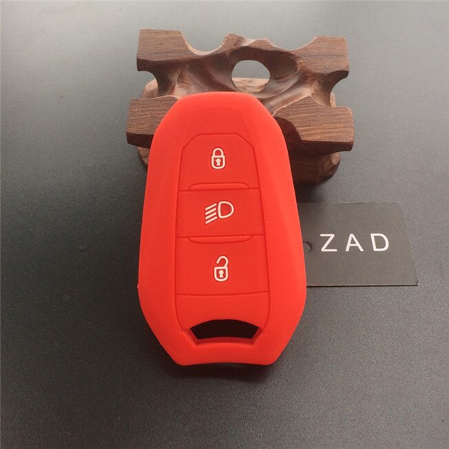 ZAD silicone rubber car key fob case cover holder shell for Peugeot 308 508 3008 4008 5008 for Citroen smart remote key: Red