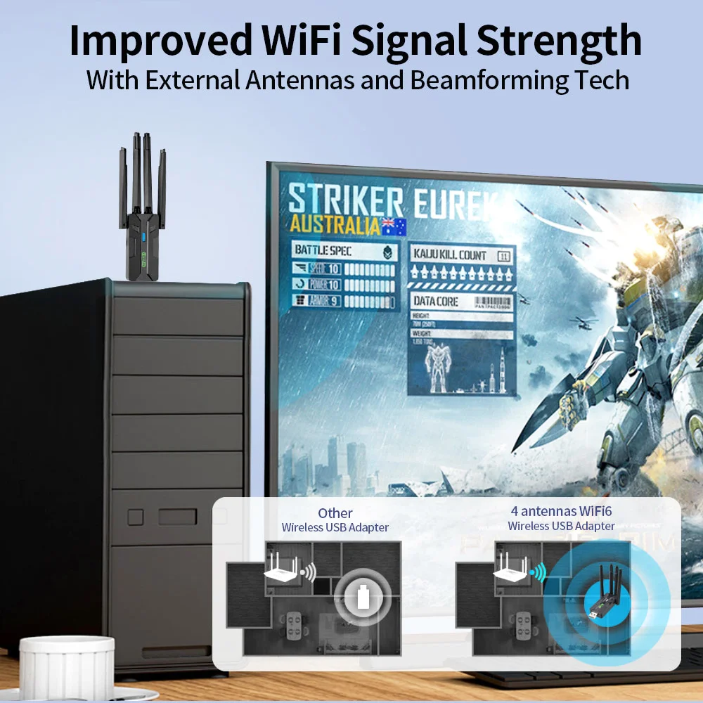 Adattatore usb wi-fi 6 ax900 bluetooth 5.4 2 in 1 dongle 2.4g e 5 ghz con 4 antenne ricevitore wireless di rete per windows 10/11