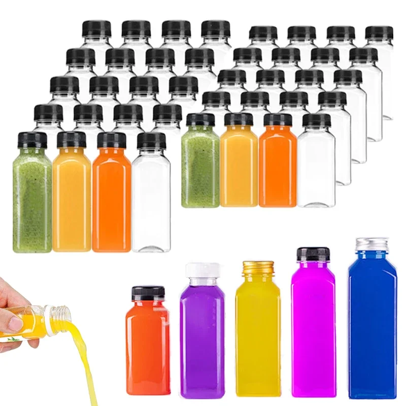 5 uds 60-500ML botellas de plástico transparentes vacías con tapas con embudo plegable contenedores de botellas de agua reutilizables para batidos de jugo DIY