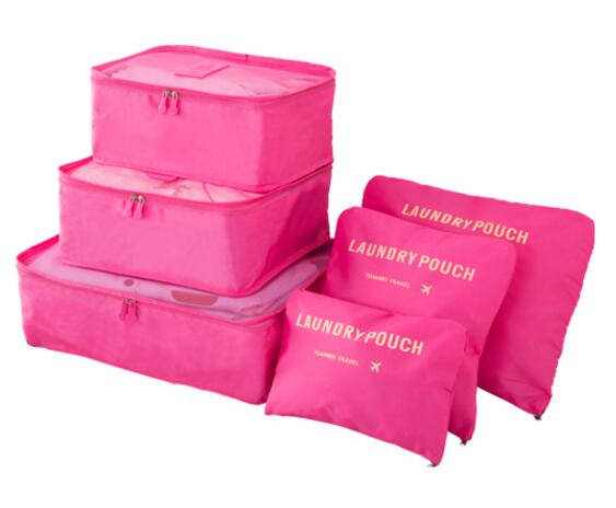 IUX 6 stks/set Mannen en Vrouwen Bagage Reistassen Verpakking Cubes Organizer Mode Dubbele Rits Waterdicht Polyester Zak: Rose Red