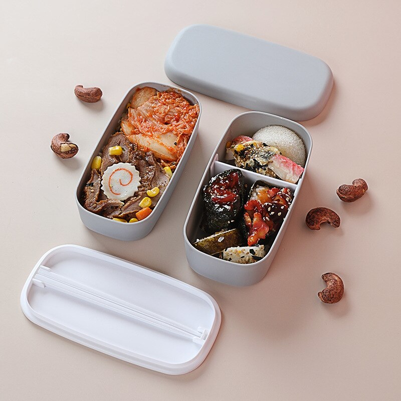 Microwavable 2 Layer Lunch Box With Compartments Leakproof Bento Box Insulated Food Container With Chopsticks Lunch Box