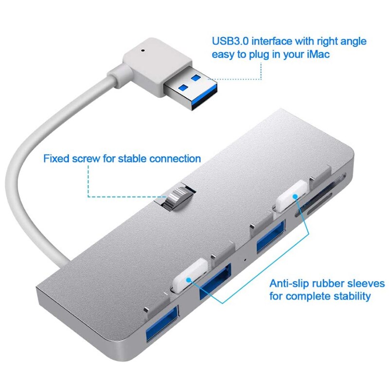Rocketek Aluminum Alloy USB 3.0 Hub 3 Port Adapter Splitter with SD/TF Card Reader for iMac 21.5 27 PRO Slim Unibody Computer
