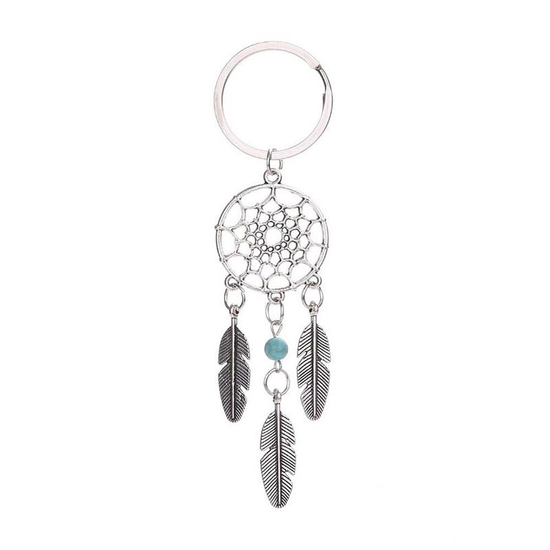Dream Catcher Tone Key Chain Silver Ring Feather Tassels Keyring Keychain For Women Ladies Girl #YW: Green