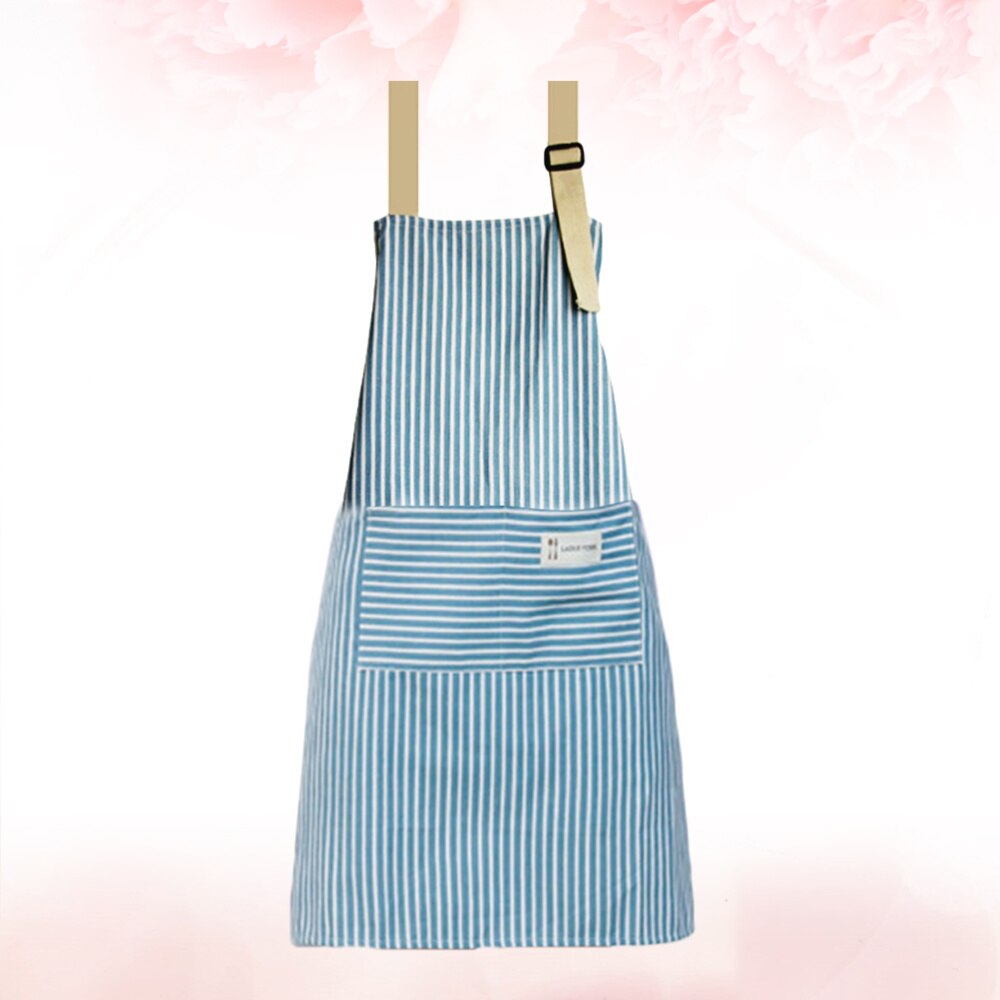 Striped Adult Sleeveless Apron Simple Oilproof Hanging Neck Apron with Pocket for Kitchen Cooking Baking (Red)