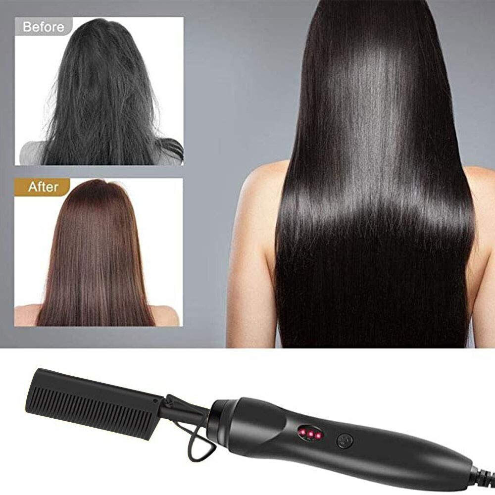 2 en 1 peigne chauffant noir défriser les cheveux multifonctionnel électrique fers plats lisseur brosse peigne cheveux humides et secs