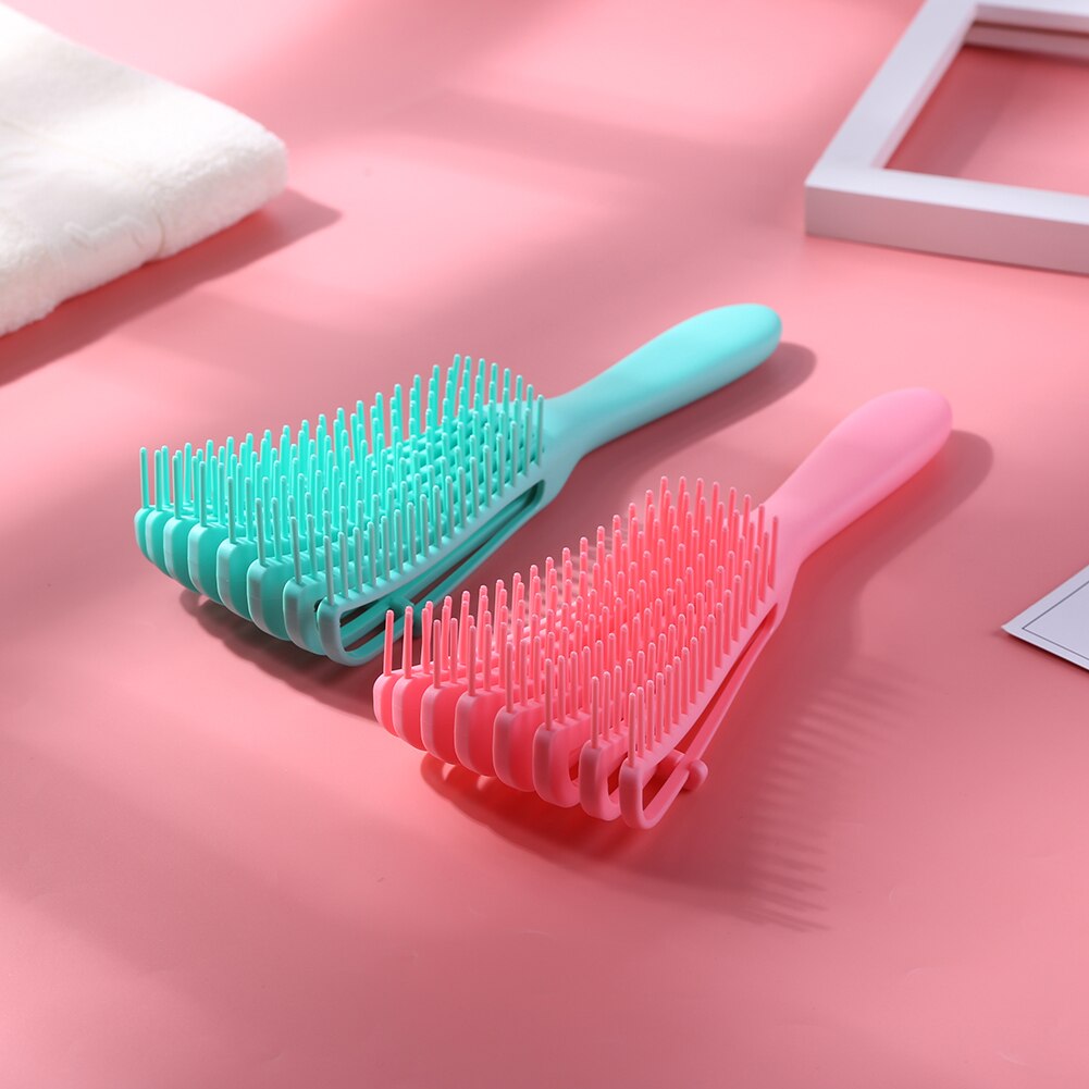 Vrouwen Haar Hoofdhuid Massage Kam Rubber Handvat Nat Krullend Haarborstel Salon Kappers Styling Tools