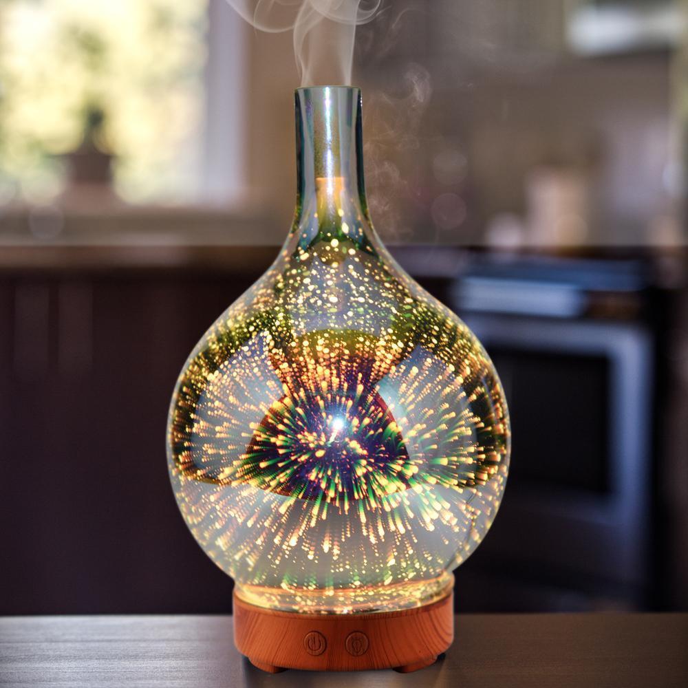 Electric Humidifier Stardust Oil Diffuser Glass Colorful Vase Humidifier Home 3D Mini Aromatherapy Machine Night Light
