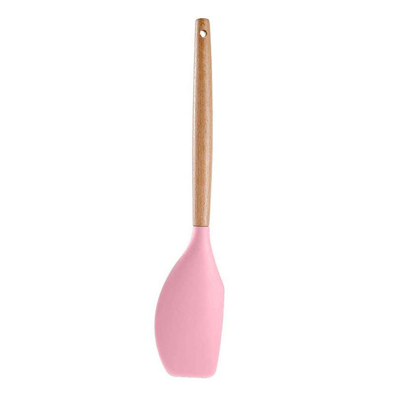 Rosa matlagningsredskap silikonredskap med trä multifunktionshandtag non-stick spatel slev äggvispar spade: Orange
