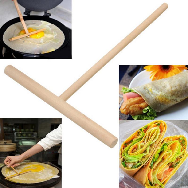 Houten Hark Diy Beslag Pancake Crêpe Strooier Stok T Vorm Crêpe Maker Chinese Crepes Omelet Pie Gereedschap Rack Spreader