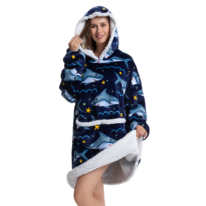 Wärmer Winter-Decken-Hoodie mit Ärmeln, übergroß, verdickt, tragbar, Decke, Sweatshirt, Flanell-Vlies, Sherpa-Riesen-Hoodie: Einheitsgröße / Armee Grün