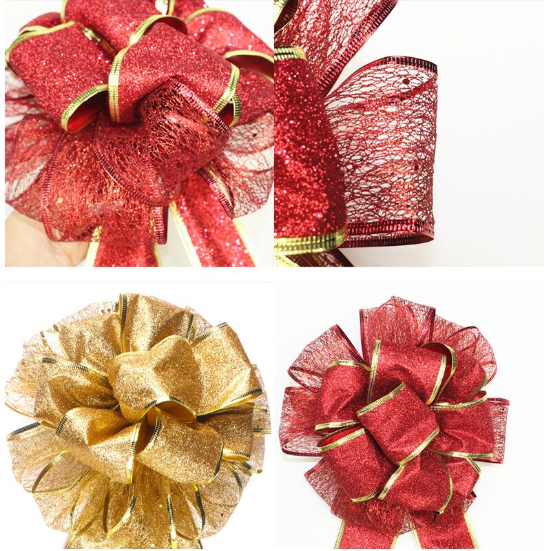 45*25cm store guldrøde funklende glitter julebåndsløjfer til juletræspynt gør-det-selv håndlavet juletræsbue-knude