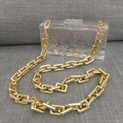 Sacs à main en acrylique Transparent pour femmes, pochette de soirée, boîte carrée, Mini club d'été,: gold 100cm chain