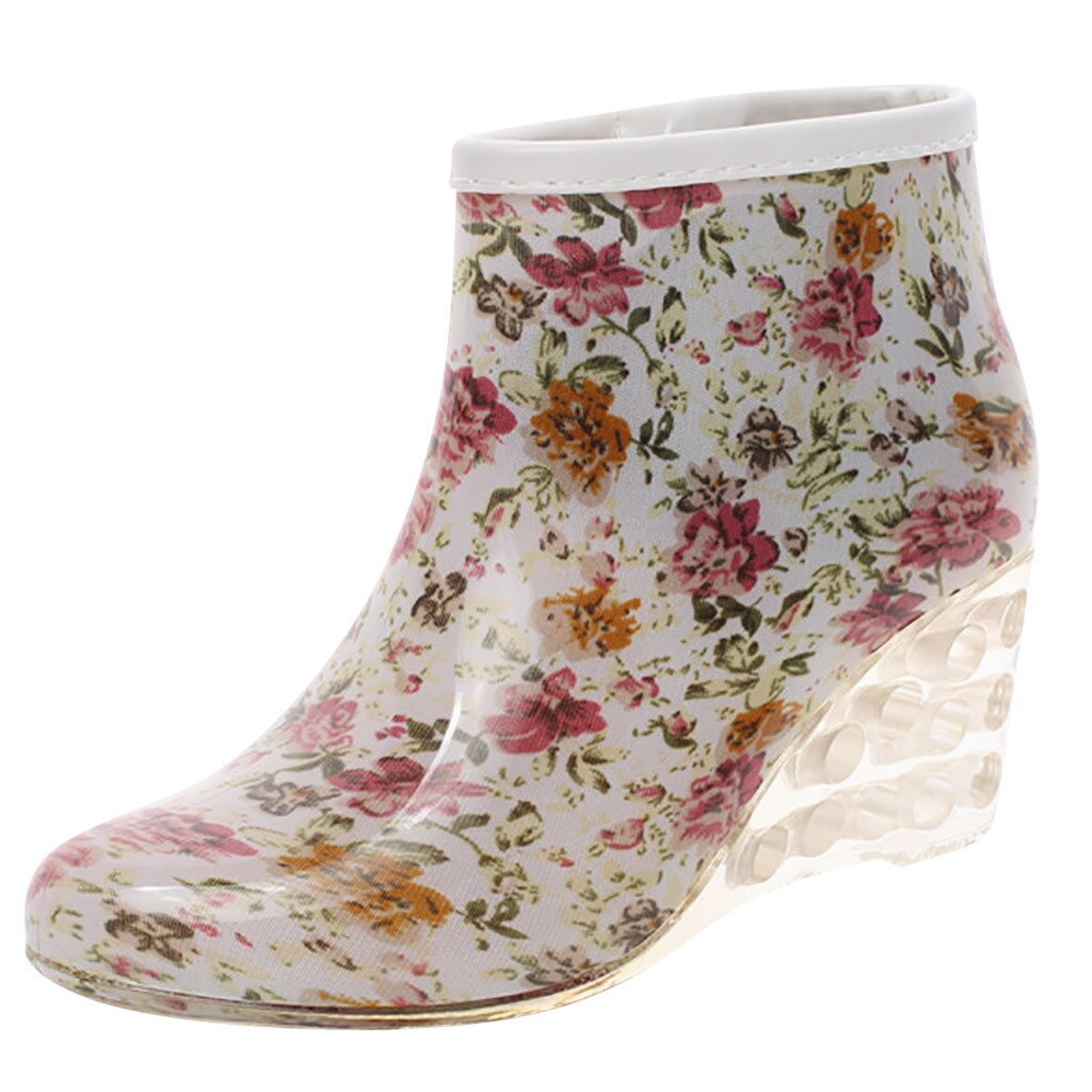 rain boots women Flower Print Wedges Short Tube Rain Boots Waterproof Water Shoes botas para lluvia mujer #XB35: 37