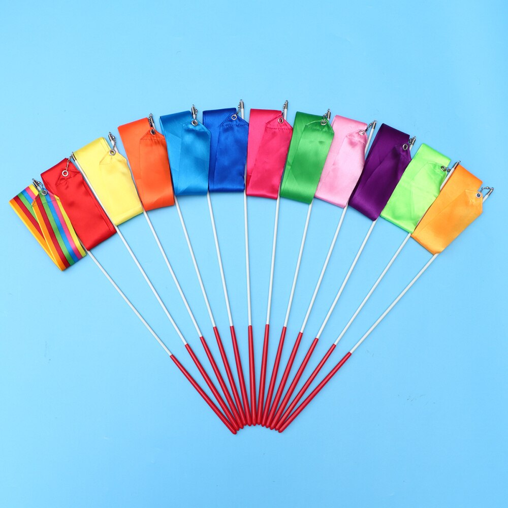 12pcs 4m Colorful Rhythmic Gymnastics Ribbon Dancing Gymnastics Ribbon Dancing Streamers for Kids Adults (Pink/Yellow/Tangerine/