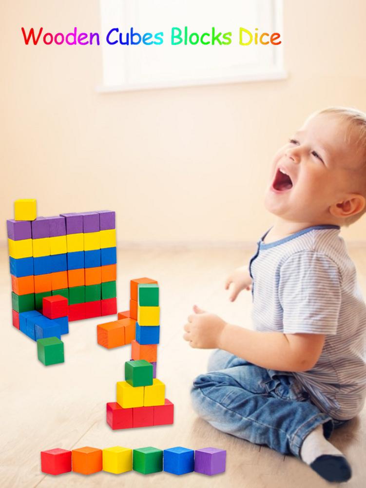 1 Set Wood Cubes Blocks Blank Dice DIY Products Square Corner Color Board Game Cubes Early Educational Toy