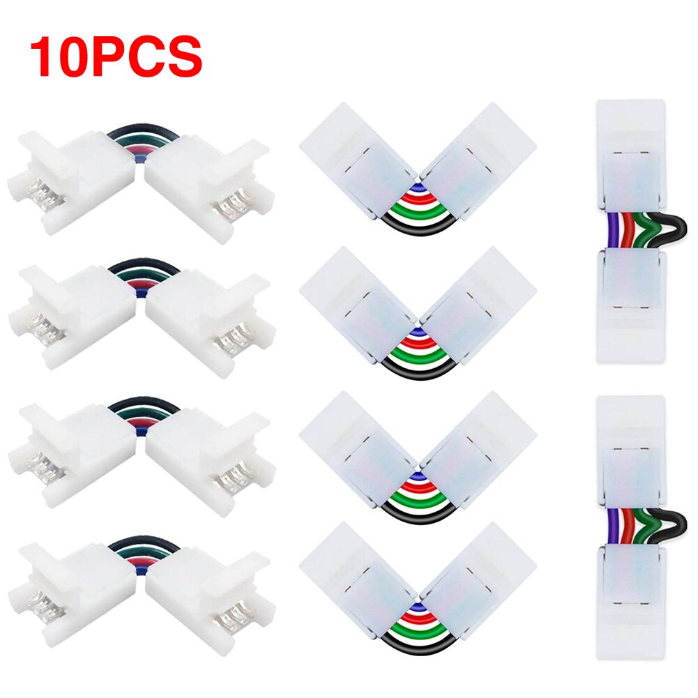 10pcs/pack RGB Right Angle 4 Pin 10mm Solderless Adapter Fastener Corner 5050 L Shape Connector LED Strip Light