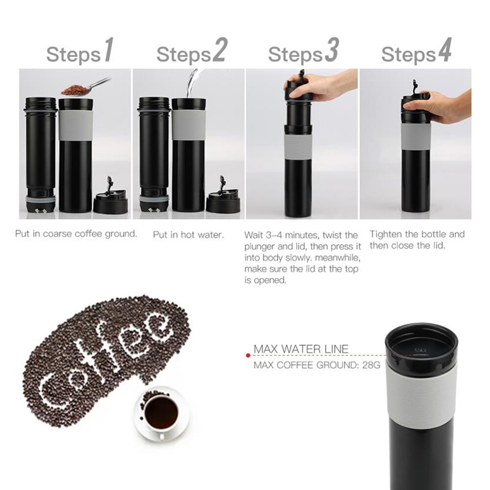 300ml bärbar fransk press kaffebryggare stianfritt stål kaffepressbryggare kanna kaffefiltrering vattenisolering kaffekopp
