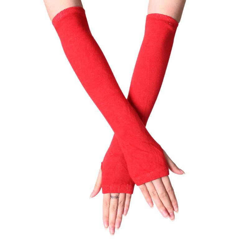 Vrouwen Lady Gestreepte Elleboog Handschoenen Warmer Gebreide Lange Vingerloze Handschoenen Elleboog Wanten Kerst Accessoires: Rood