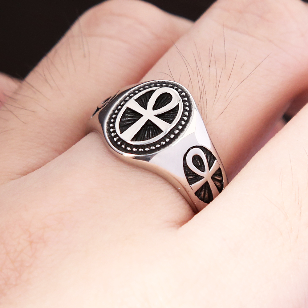 Punk Vintage 316L Stainless Steel Ankh Cross Rings For Men Women Simple Religious Amulet Jewelry Dropshippping