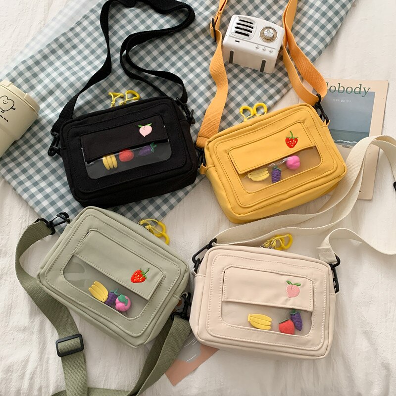 Bolsas de lona feminina 2020 novo estilo coreano frutas bordadas sacos do mensageiro claro estudantes sacos ombro crossbody sacos