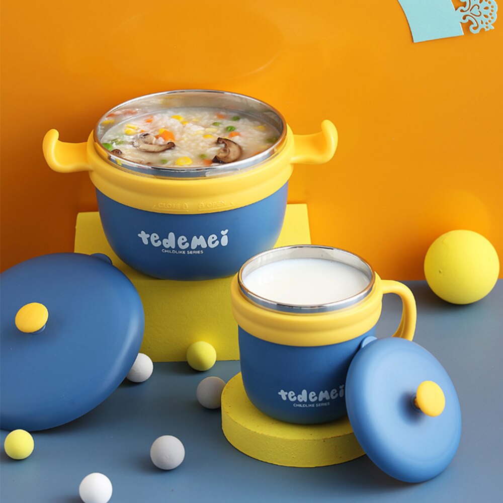 Baby Veilig Dineren Plaat Kinderen Gerechten Training Servies Kids Feeding Bowls 304 Roestvrij Staal Thermische Lunchbox Melk Cup