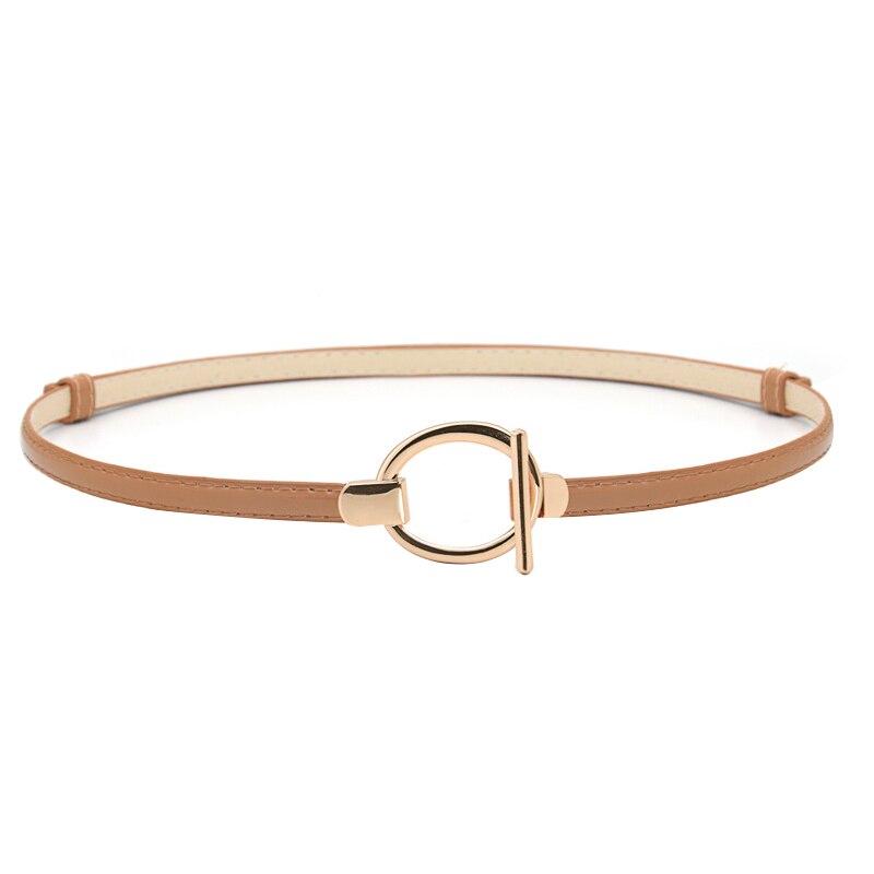 Cinturones finos con hebilla dorada para mujer, cinturón ajustable de cuero PU para vestido, centure femenino: brown
