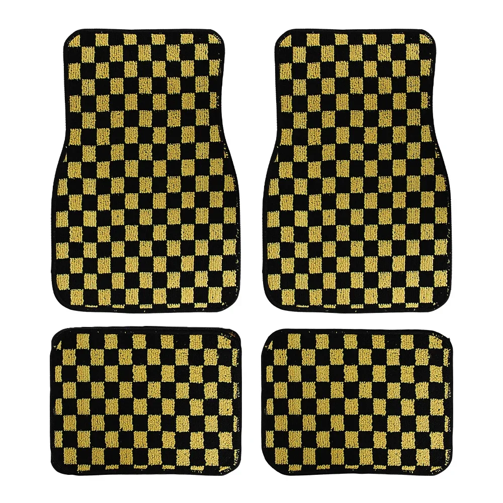 4PCS Carpet Floor Mat Dadu Dice Car Floor Mat Accessories Classical Anti-Slip Checkered Print Floor Foot Pad Mats: green