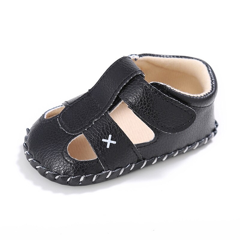 Sandalias Unisex para bebé niña Niño Zapatos de niño para sus primeros pasos suela de goma suave antideslizante azul sólido cuna primeros zapatos de andar para B: Black / 0-6 meses