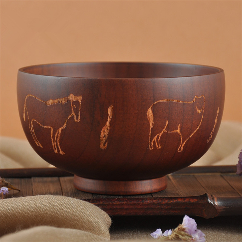 Bol à soupe en bois de style mongol pour enfants, 300ML, bols à nouilles et à riz, en bois naturel, de Style ethnique, Original, vaisselle: 4