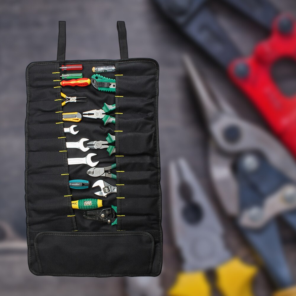 BULL TOOLS Roll Up Tool Bag Organizer - 100% Cotton Duck Canvas Wrench Roll With Flap Closure