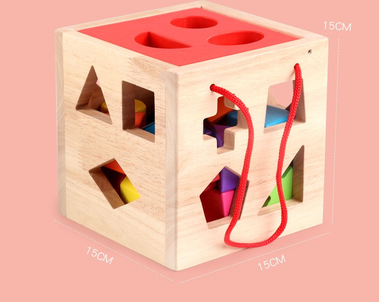 Children's wooden educational shape matching box intelligence color cognitive 17 hole intelligence box play