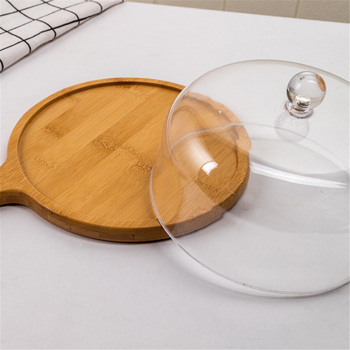 Transparent Acrylic Round Cake Stand Bamboo Tray Dust Cover Food Cover Dessert Display Stand For Weddings Birthday Decor 3 Size