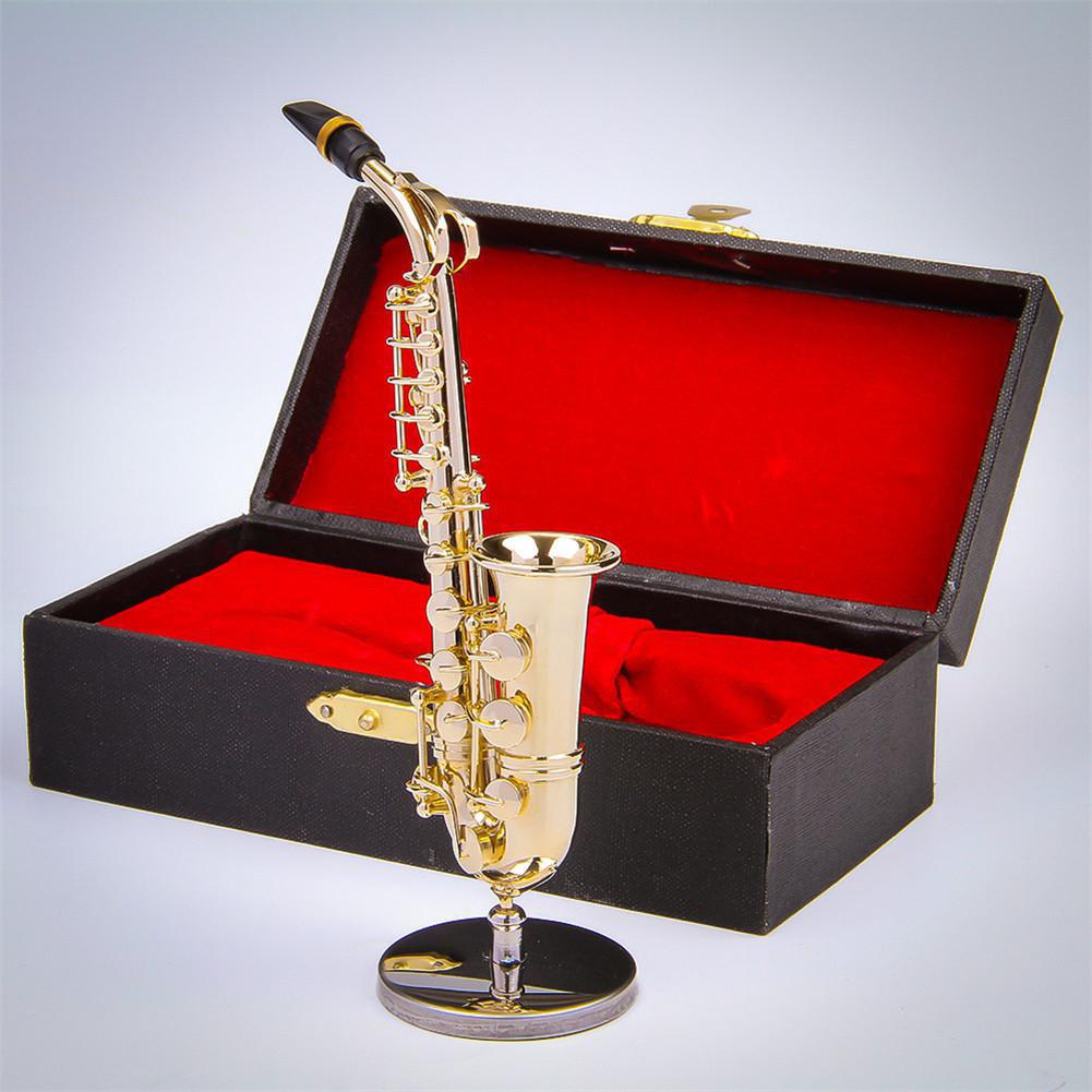 Mini saxofon model musikinstrumenter kobber broche miniaturebord indretning display sax guld farve lomme sax alt med beslag: Default Title