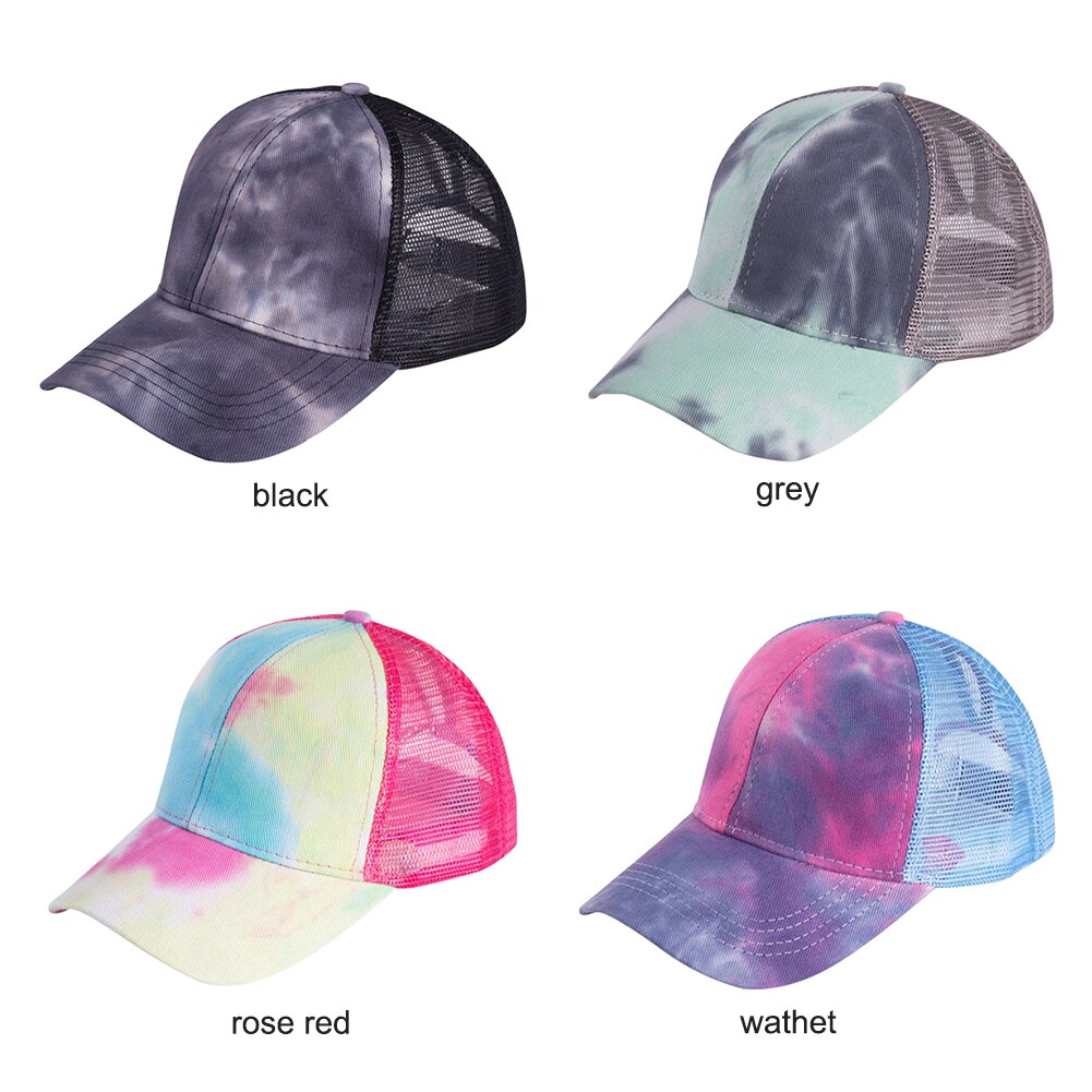 Tie Geverfd Paardenstaart Baseball Cap Mesh Ponycap Snapback Vrouwen Mannen Verstelbare Zomer Outdoor Fietsen Sport Casual Zonneklep Hoed