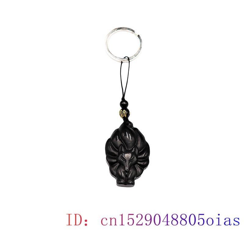 Porte-clés en Jade obsidienne renard, pour femmes et hommes, , pierres précieuses, boucle de clé, décorations de sac pendentif