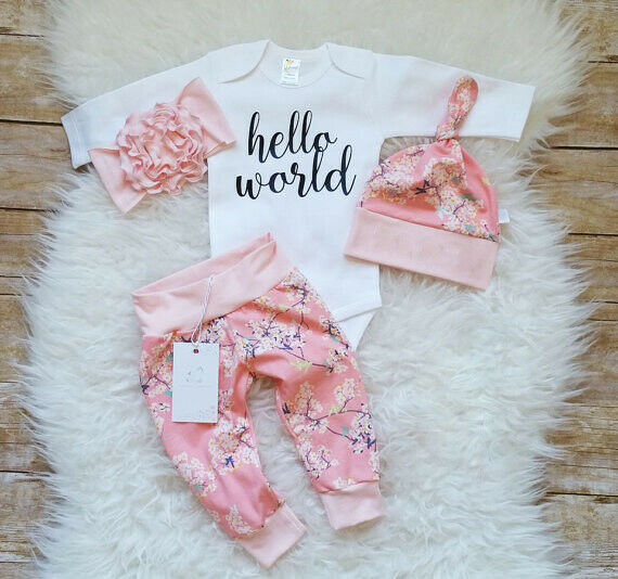 Pudcoco 4 Stuks Pasgeboren Baby Meisje Kleding Set Lange Mouw Romper Broek Hoed Outfits Zomer Kleding Set 0-24M