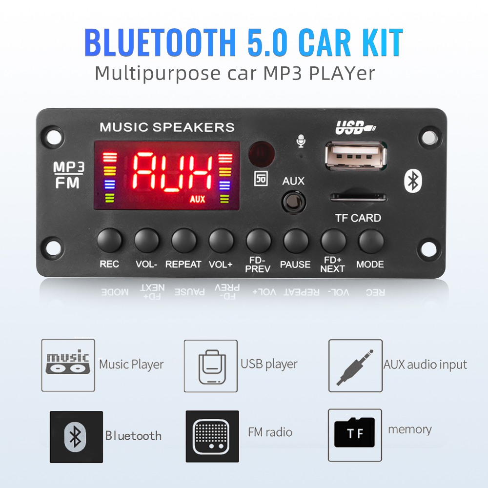 2*25W 50W Wzmacniacz 12V Odtwarzacz MP3 Dekoder Bluetooth 5.0 Samochodowy moduł radia FM TF USB AUX Odtwarzacz WMA Dekoder Zestaw głośnomówiący