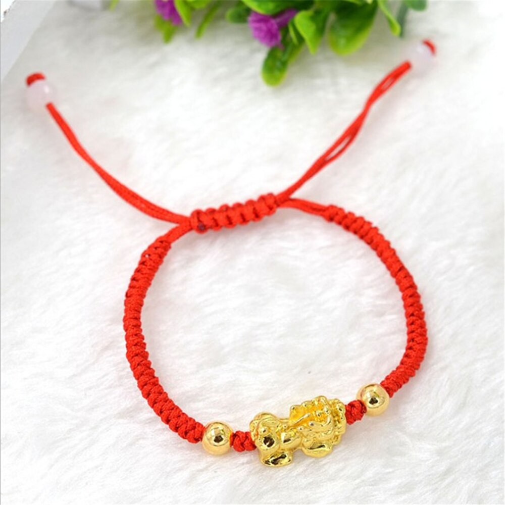 1Pcs Vrouwen Geluk Armbanden Kraal Rode Draad Chinese Feng Shui Gold Pi Xiu Kabbalah Red String Armband Boze Oog bescherming
