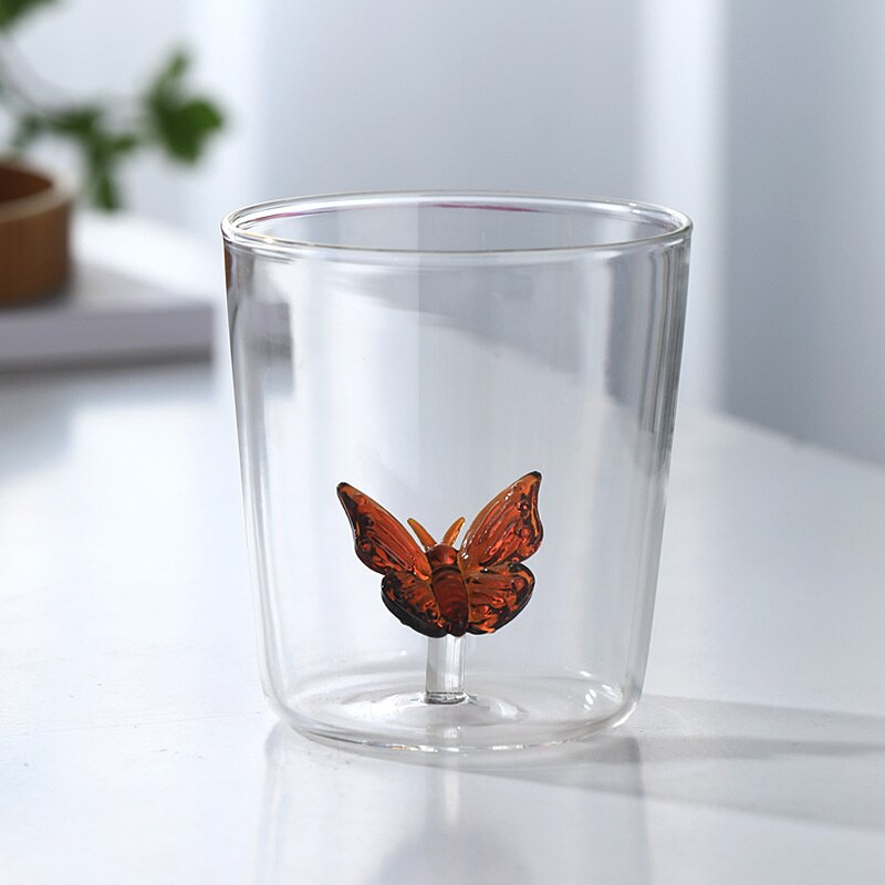 3D Animal Glass Water Cup Cute Modeling Household Simple Glass Coffee Juice Drink Milk Cup Home Desktop Accessories: Butterfly