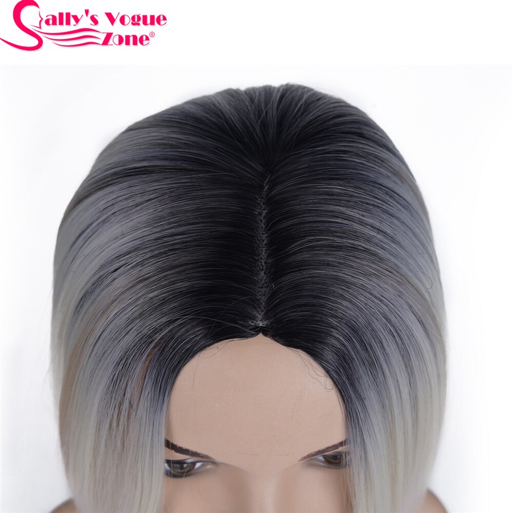 Sallyhair Mittelteil 12 zoll Japanischen Hochtemperaturfaser Synthetische kurz Ombre Schwarz blond Farbe Bob Perücke Für Frauen