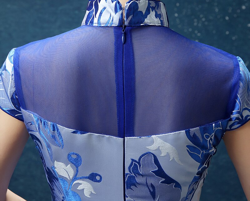 Ocean Blue Opera Print Cheongsam Dress Half Sleeve